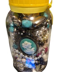 Vintage - Modern Craft Jewelry. 2-pounds plus craft jewelry filled Mason Jar